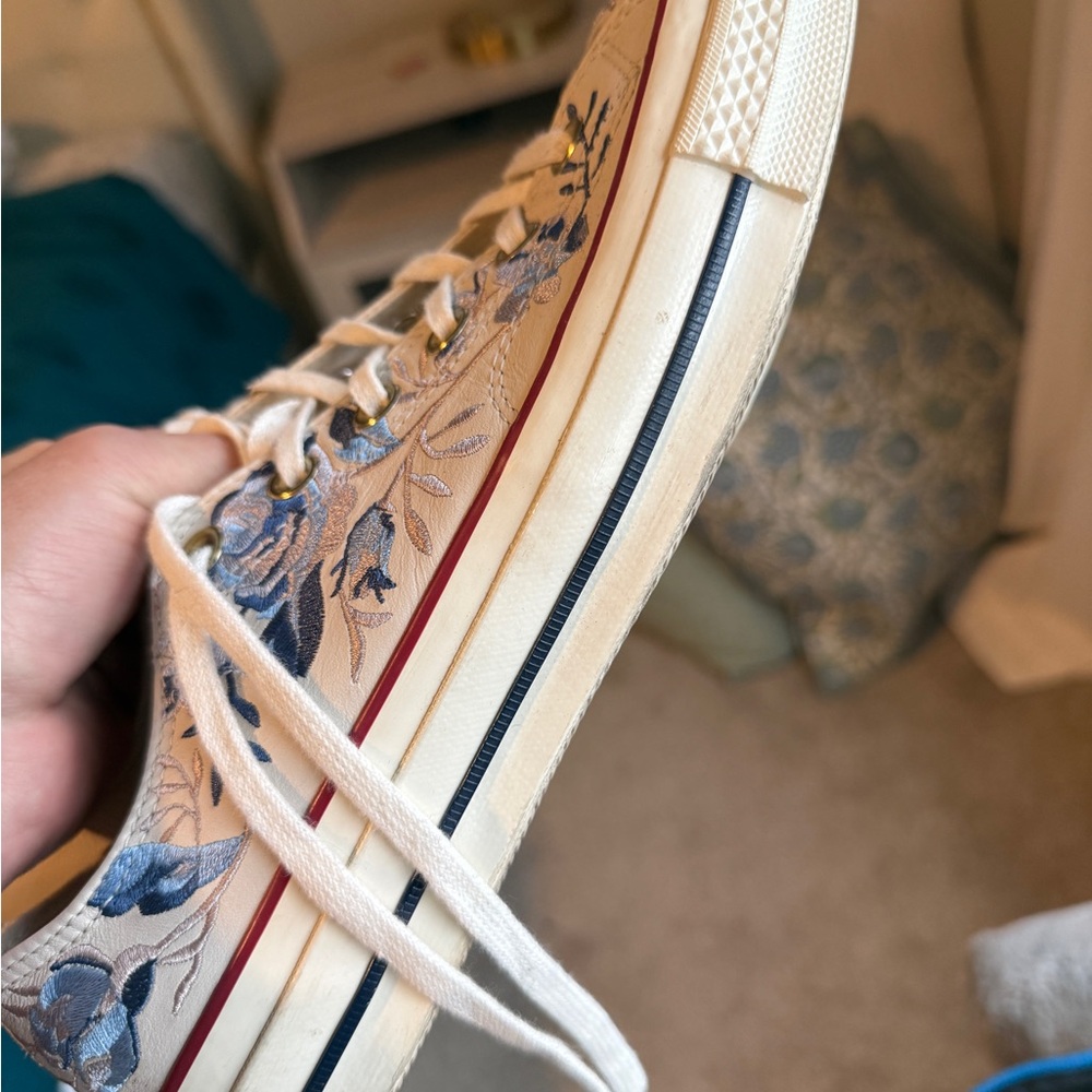Embroidered White and Blue Floral Sneakers - Picture 8 of 8